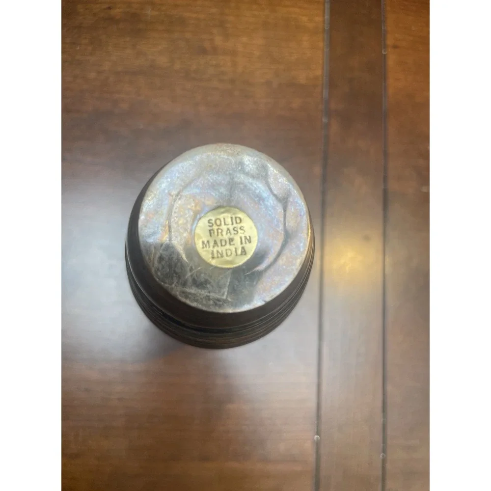 Vintage Striped Solid Brass Mid Century Vase Jar Modern -5.5
